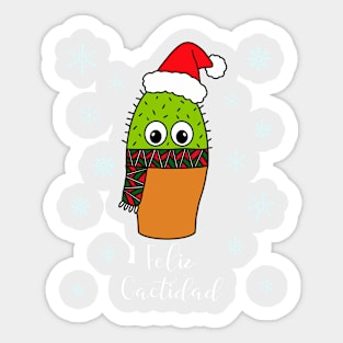 Feliz Cactidad - Cute Cactus With Christmas Scarf Sticker